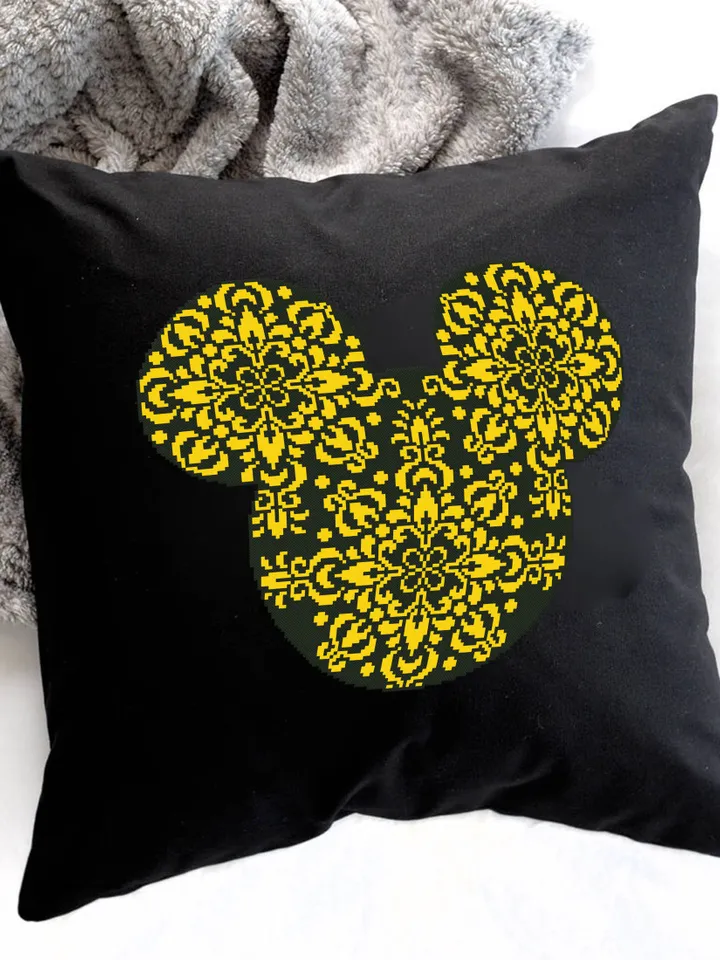 Floral mouse head mandala cross stitch pattern Flower mandala pattern download PDF, Mouse silhouette cross stitch, Mouse ears design #M133