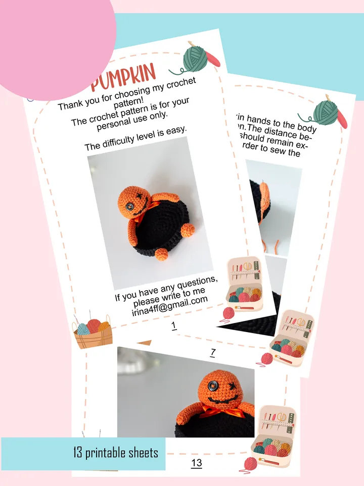 Crochet pattern amigurumi pumpkin coaster toy pattern PDF file in ENG for beginners