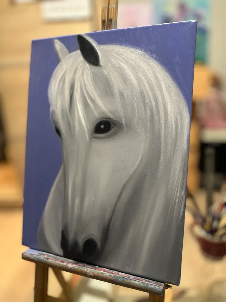 Oil Painting White Horse Horses Pets Nature Stretched Canvas 16 x12 Inches 40 x 30 cm Wall Decor Bedroom\Children's Room