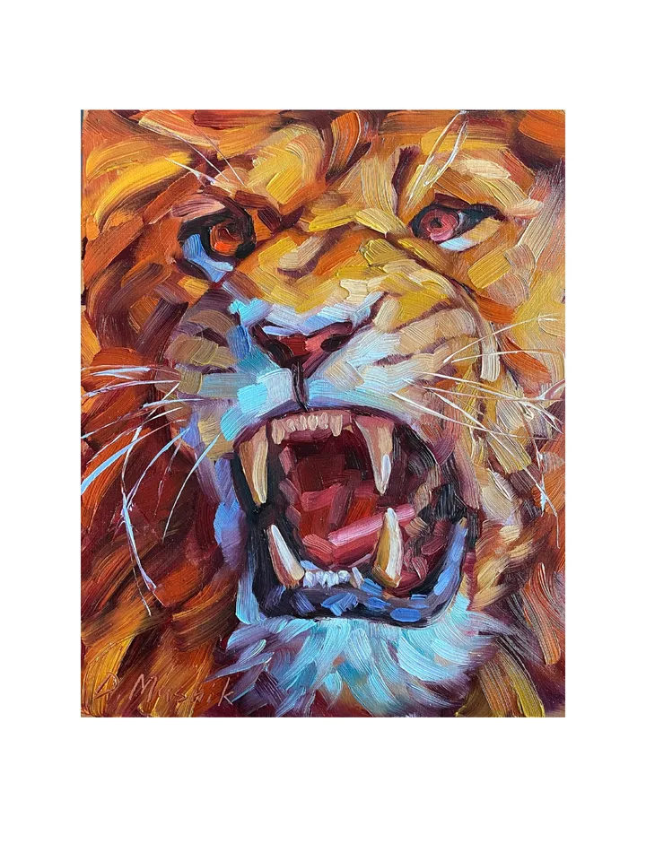 Lion Painting Original African Animal Artwork Oil On Panel 8x10 Inches Wildlife Wall Art
