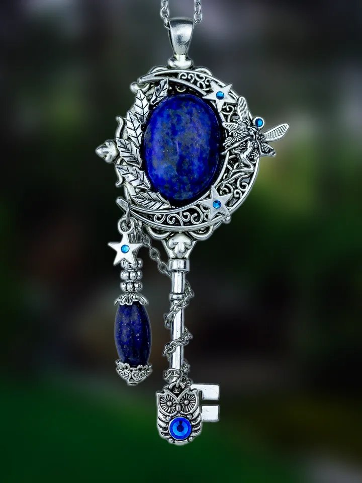 Handmade Unique Lapis Lazuli Key Necklace"Legend"
