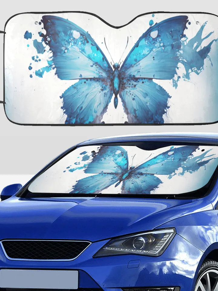 Blue Butterfly Watercolor Style Car SunShade