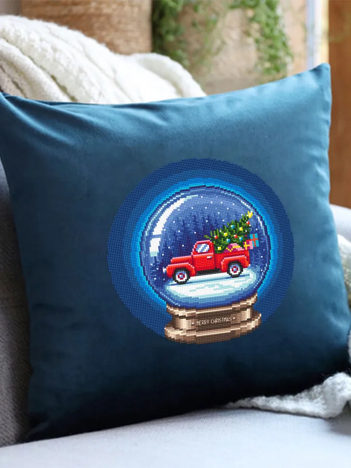 Vintage Christmas cross stitch pattern download PDF Red truck cross stitch chart, Snow ball embroidery PDF, Christmas ball cross stitch #N61