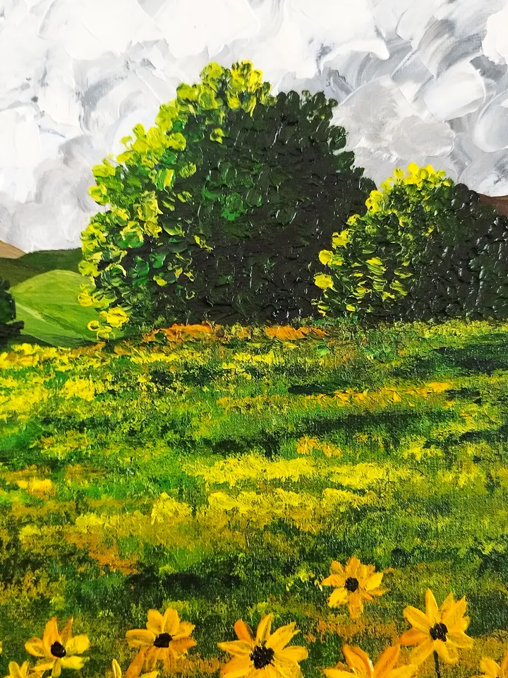 Sunflowers Landscape Textured Acrylic Painting Artwork Impasto