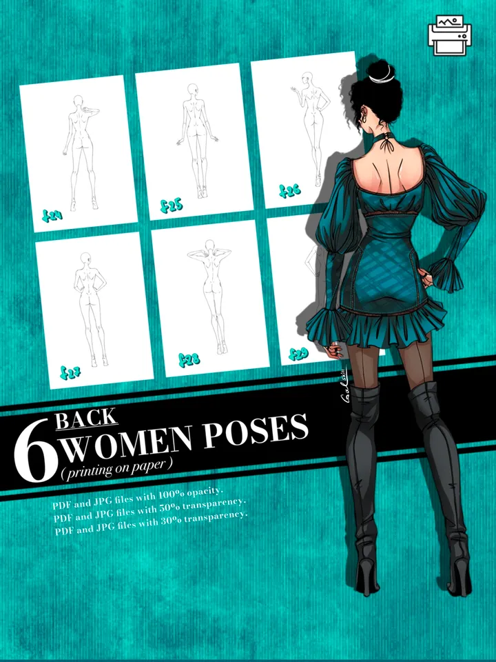 Templates, Body poses of female figure, set "Back"