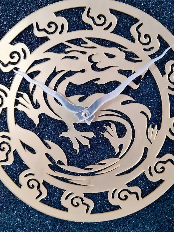 Natural stone wall clock dragon 35 cm Handmade Unique clock Silent wall clock