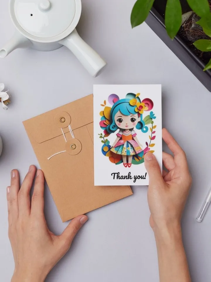 Mini postcards/tags with the image of dolls "Thank you"
