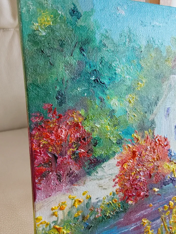 Garden. 20x20cm (8х8inc). ○My author's original painting ○Oil. Canvas on cardboard