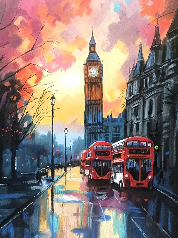Big Ben London hand drawn pastel painting | Custom Cityscape painting from photo