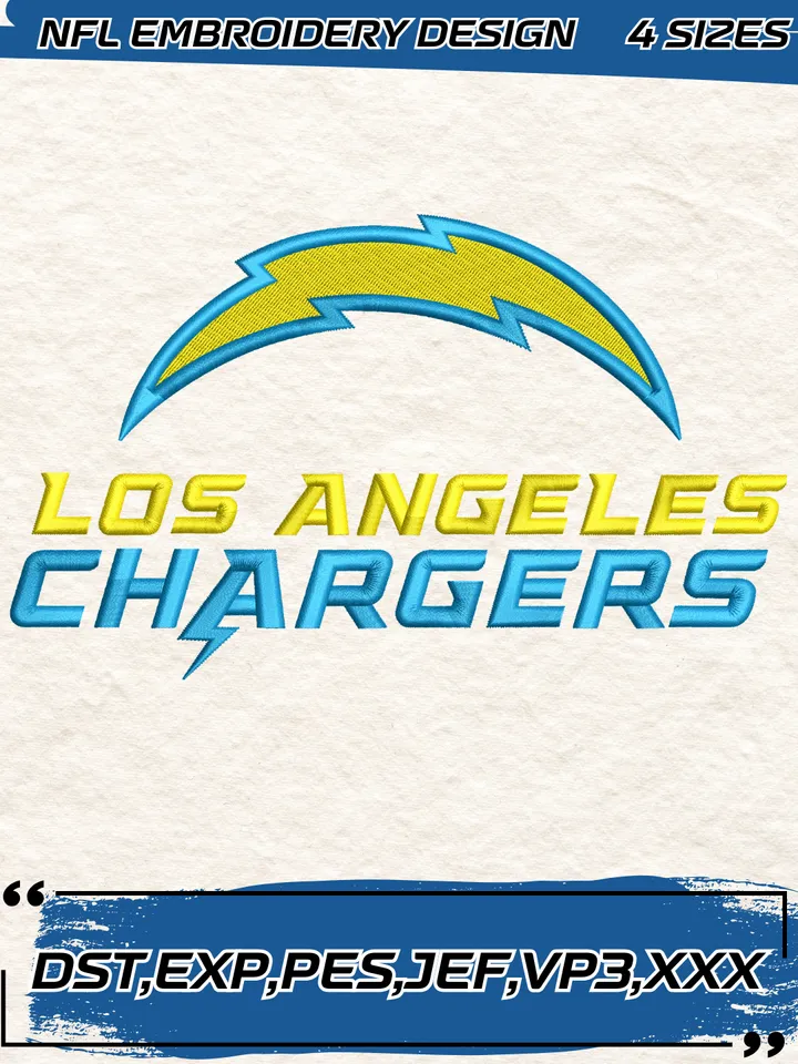 Los Angeles Chargers Embroidery Design,NFL Logo Embroidery Design,Machine Embroidery Design File,4 Sizes, Digital Download