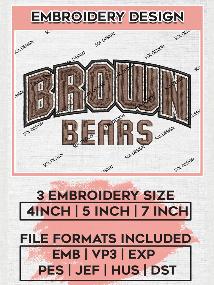 Brown Bears College Football Team Writing Logo Embroidery Design Files, NCAA Brown Bears Machine Embroidery, NCAA Teams, Game Day, 3 sizes, NCAA Machine embroidery designs, Digital Download