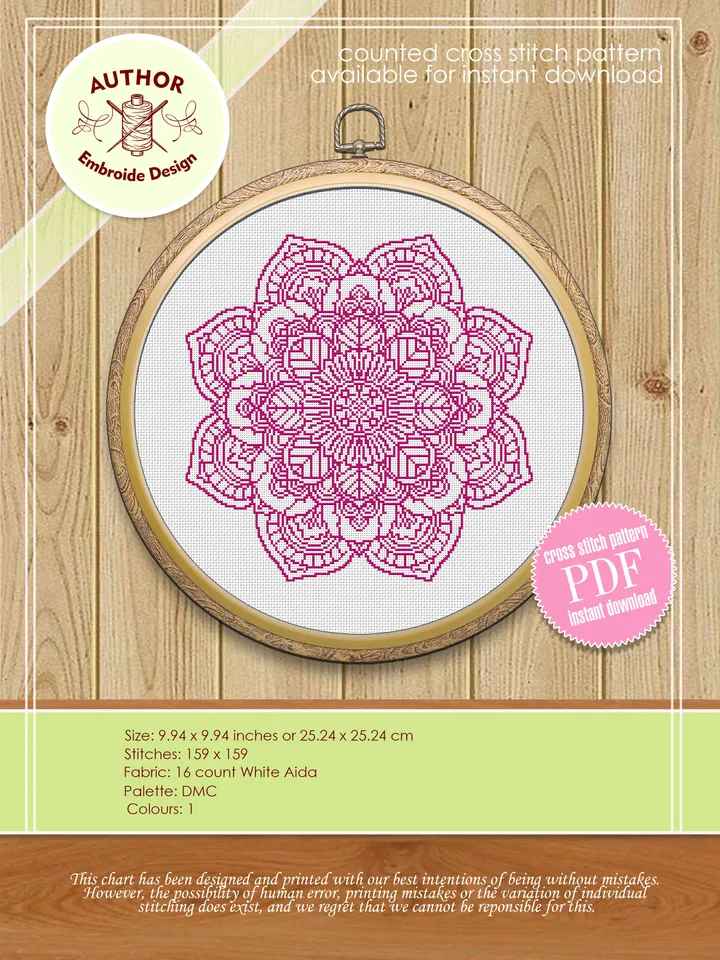 Mandala set cross stitch pattern download PDF Flower mandala cross stitch, Mandala pattern digital PDF, Heart ornament, DIY Home decor #S35