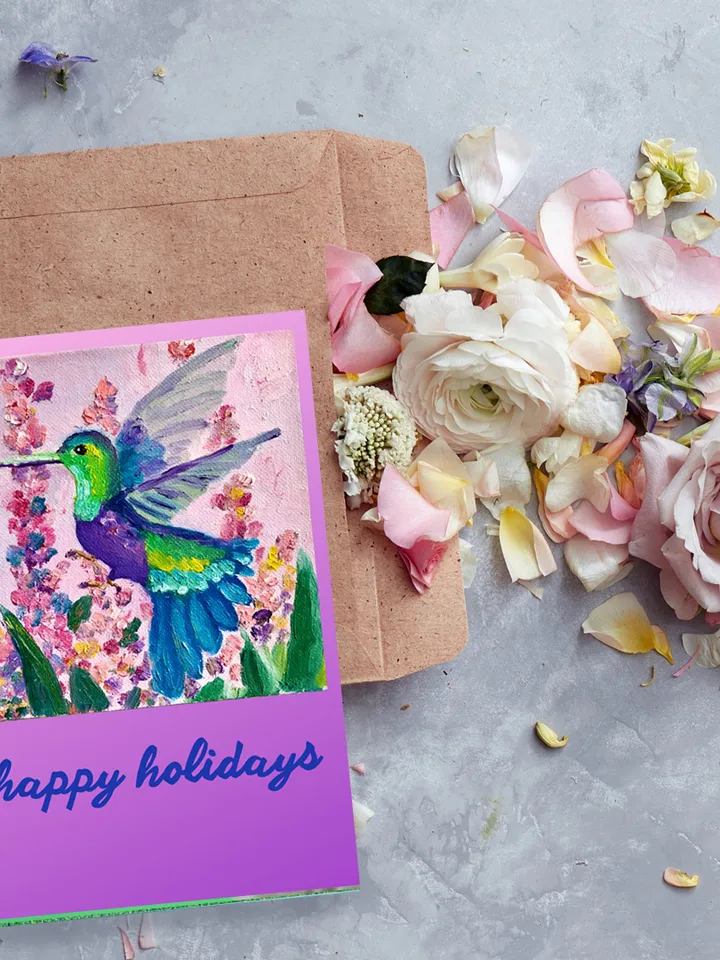 Printable hummingbird Card, Digital Greeting Card, Animal E-card, Holiday Postcard