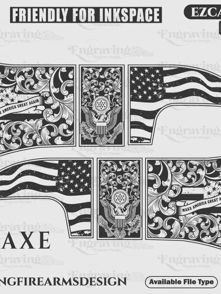 Fire Axe Scroll With USA Flag SVG Ai8,lasercut,laserengraving,fiberlaser,engravingfiles,laserpattern,engravingdesign,engravingpattern,axeart