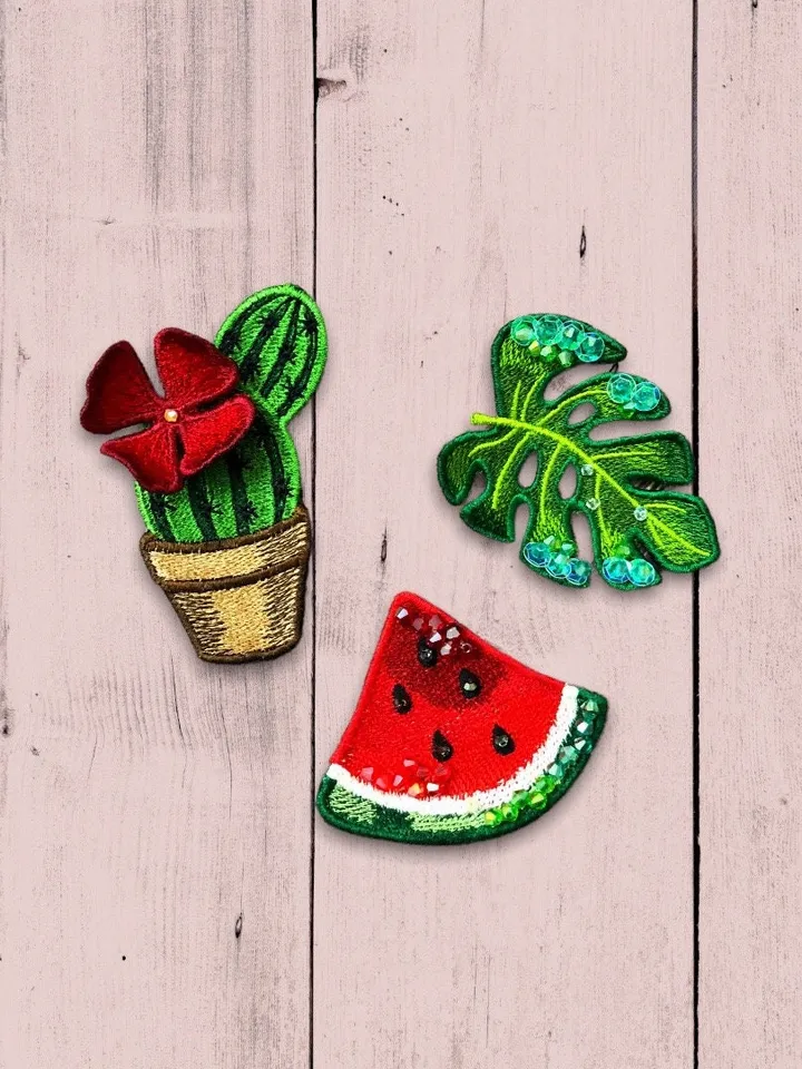 Set FSL monstera watermelon cactus broches machine embroidery designs free standing lace digital embroidery pattern décor embroidery motif