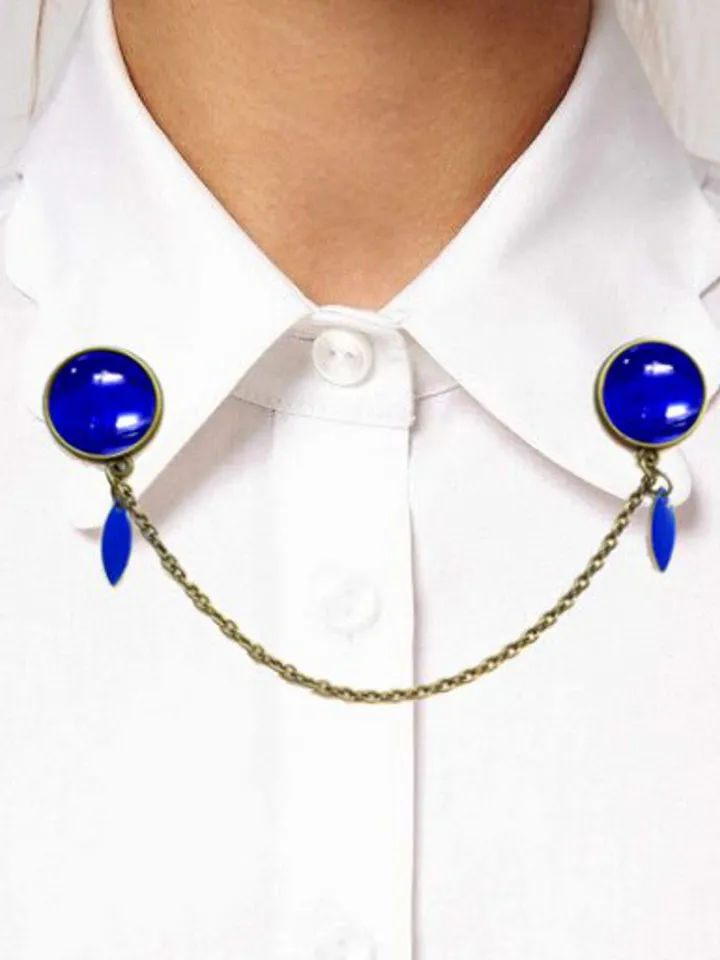 Royal Blue Brooch, Blue Collar Pin with chain and charm