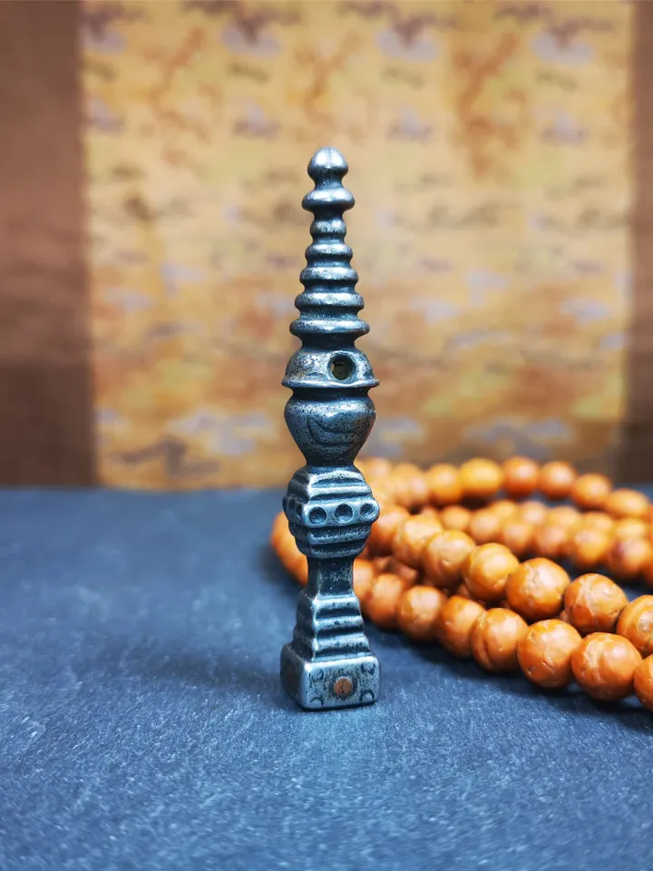 Gandhanra Handmade Tibetan Buddhist Tower Amulet,Stupa,Pagoda Pendant,Made of Cold Iron,2.56 inches