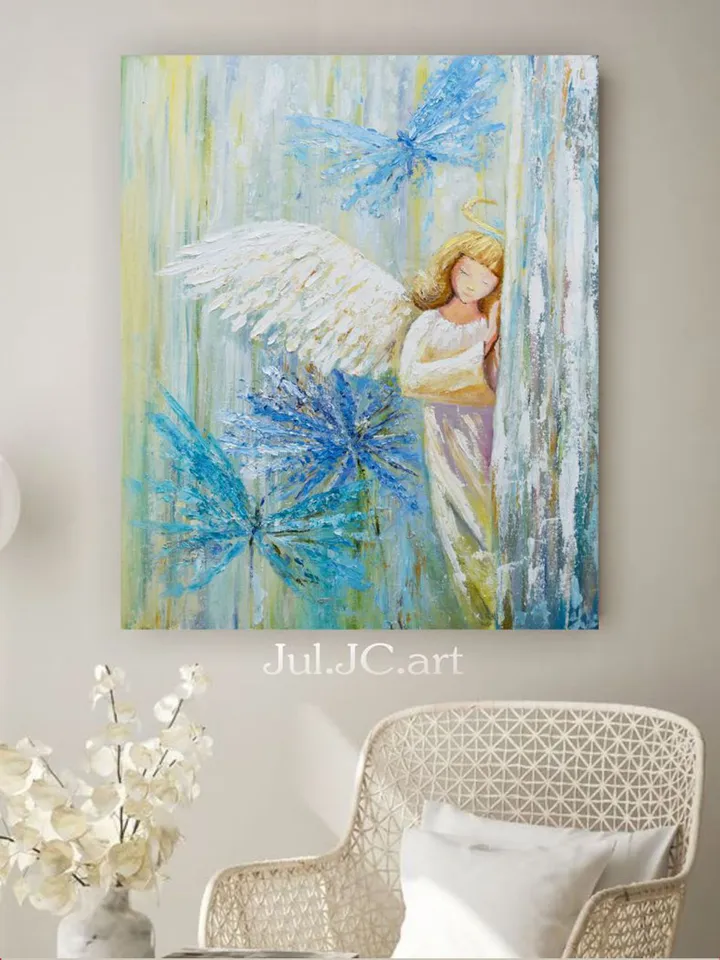 Angel oil Painting Original Art Fairytale Artwork | Butterflyes Art Angel Wings wall art