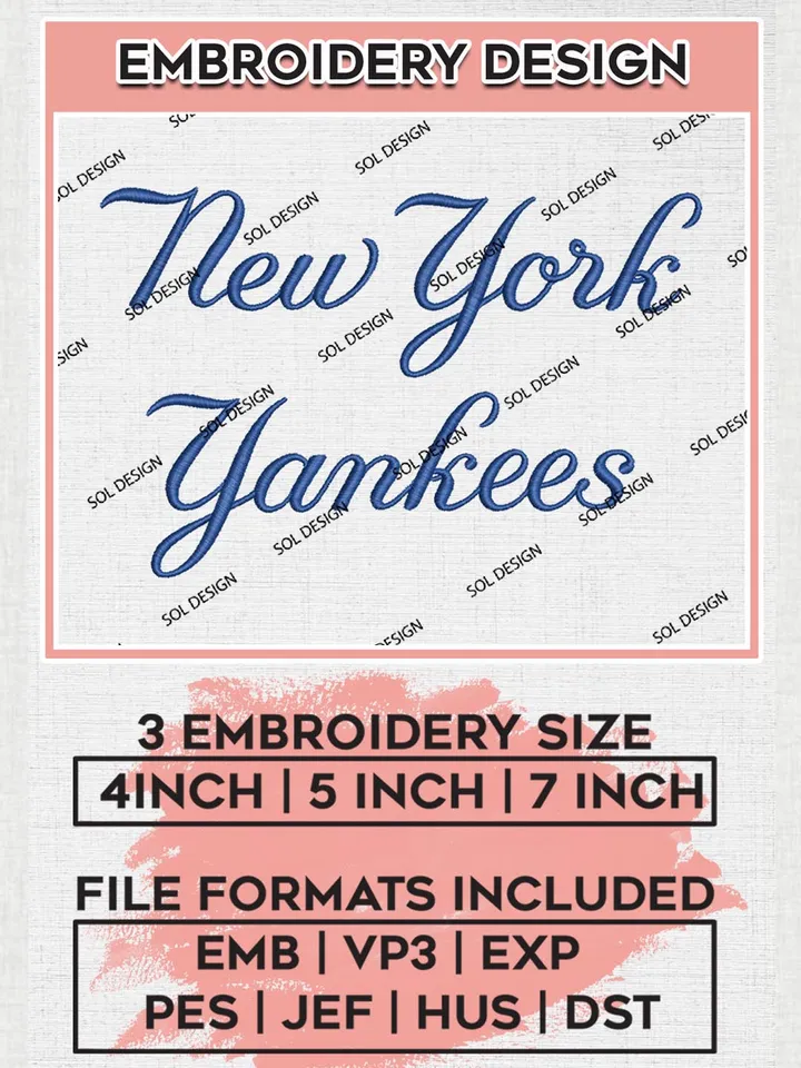 MLB New York Yankees Wordmark Logo Embroidery Files, MLB New York Yankees Team Embroidery, MLB Teams, 3 sizes, MLB Machine embroidery designs, Digital Download