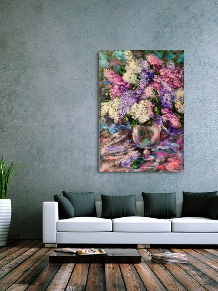 Lilac Flowers Impasto Big Oil Painting on Canvas Original Artist Svinar Oksana