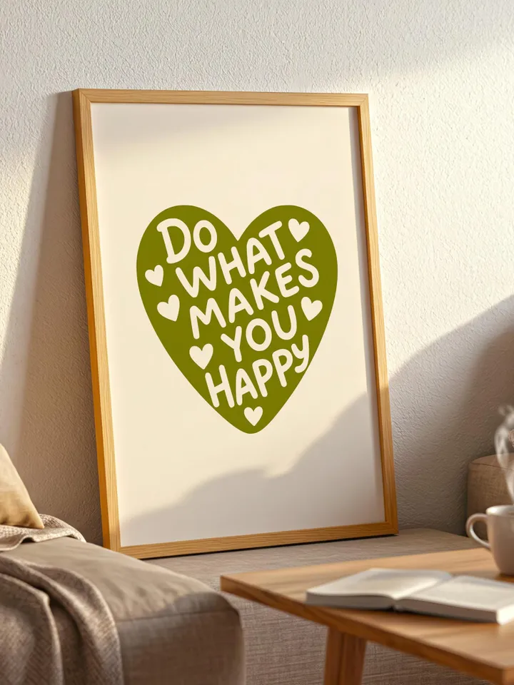 Do What Makes You Happy Olive Green Heart Print – Boho Wall Art, Earth Tone Quote Poster, Self Love Digital Download, Botanical Decor