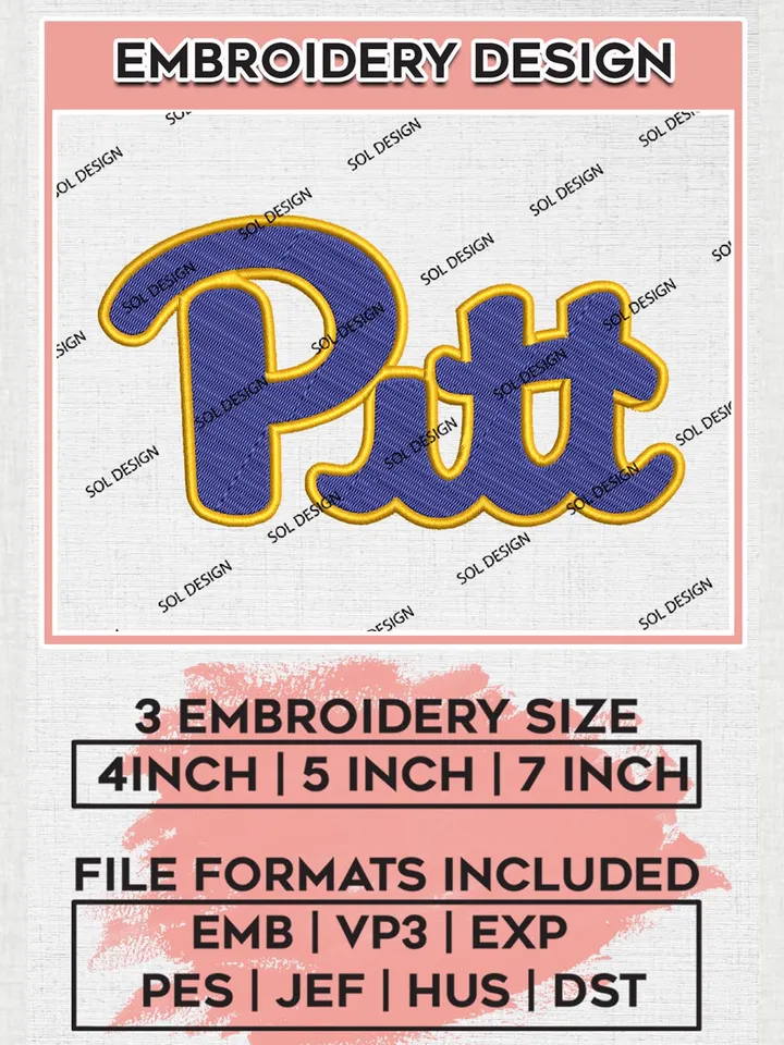 Pittsburgh Panthers Logo Machine Embroidery Design, NCAA Pittsburgh Panthers Embroidery Design Design files, NCAA Embroidery Designs, NCAA Machine Embroidery Designs, Digital Download