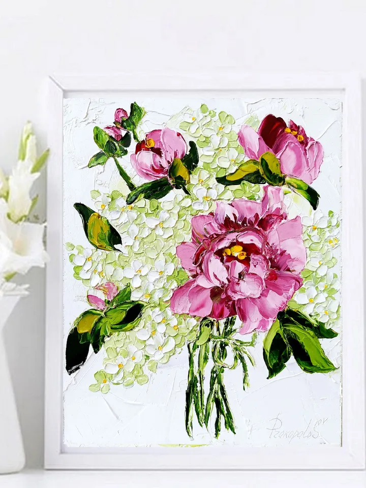 Lilac Painting Peony Original Art Impasto Oil Painting 10x8 painting Floral Painting by ArtProkopaloSv