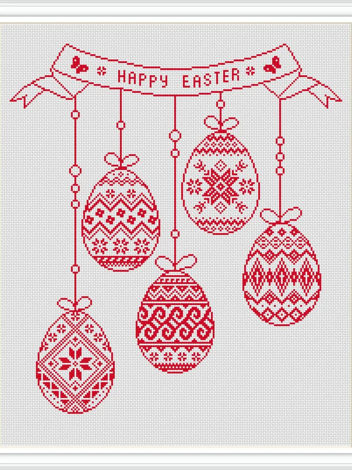 Easter eggs cross stitch pattern PDF download Monochrome sampler cross stitch chart for beginner, Happy Easter pattern digital PDF #T44