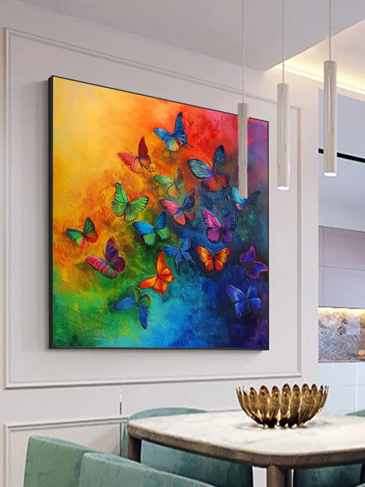 Original Colorful Butterfly Oil Painting On Canvas, Large Wall Art, Abstract Animals Painting, Office Wall Art, Custom Painting, Home Decor
