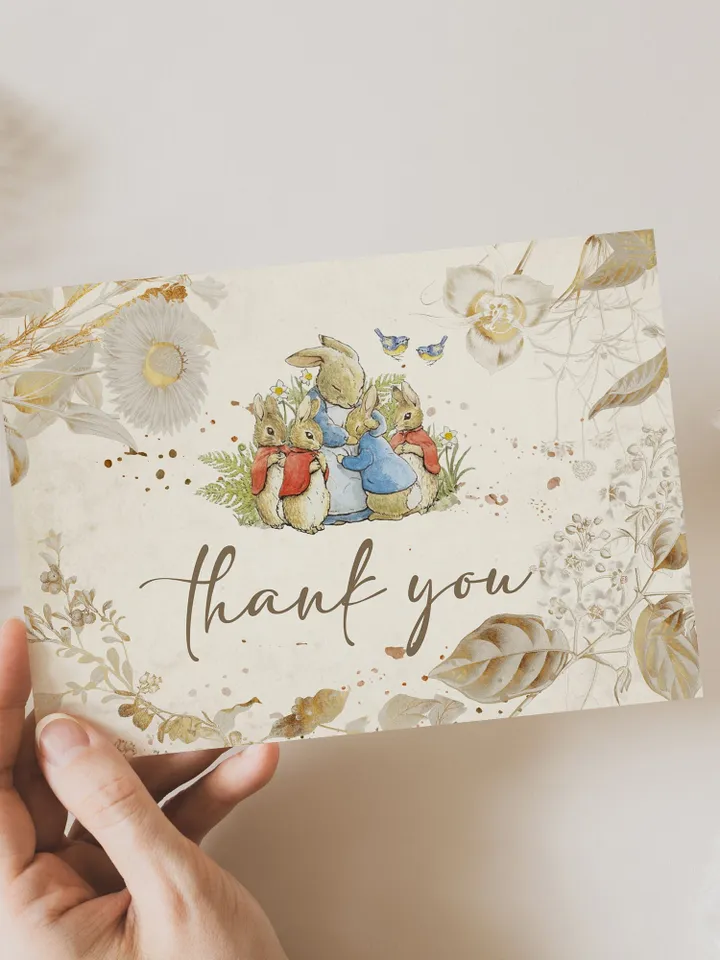 Editable Thank you card Peter Rabbit First Birthday party thank you; Peter Rabbit Party; Classic taleof Peter Rabbit Party Birthday ; pr1