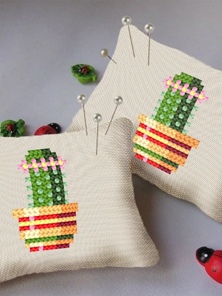 Blooming cactus plant cross stitch pattern PDF download, Simple mini cross stitch chart, House plant cross stitch, DIY Plant lover gift #P35