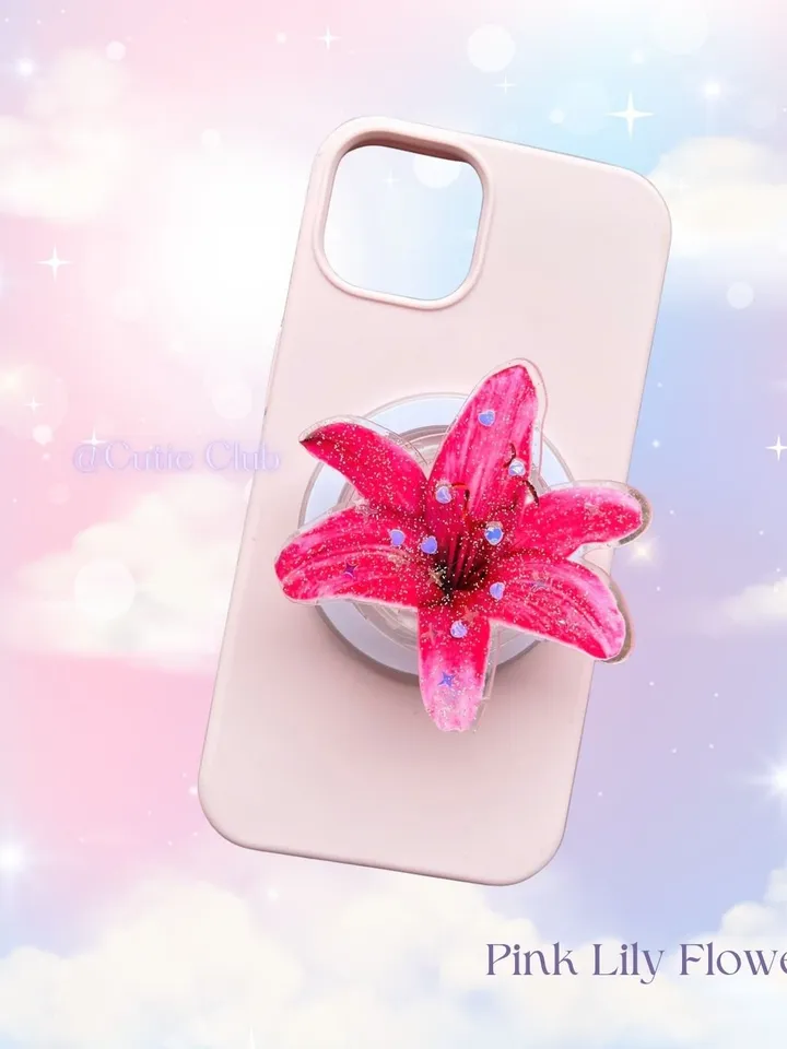 Magsafe Pink Lily Flower Phone Grip, Elegant Floral Phone Grip, Phone Accessory, Flower Popsocket