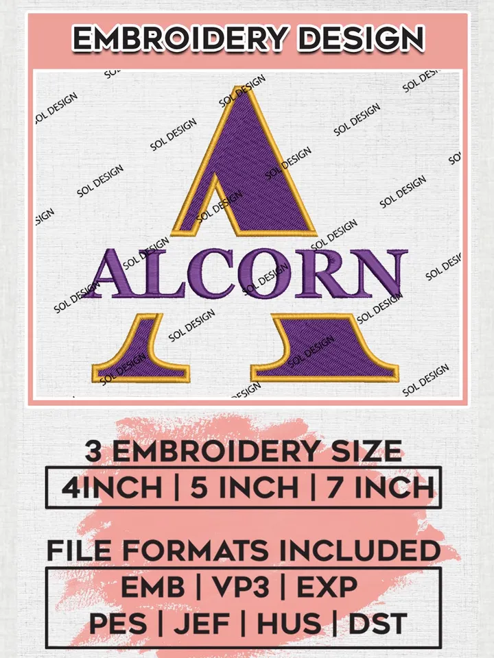 Alcorn State Braves Logo Machine Embroidery Design, NCAA Alcorn State Braves Embroidery Design Design files, NCAA Embroidery Designs, NCAA Machine Embroidery Designs, Digital Download