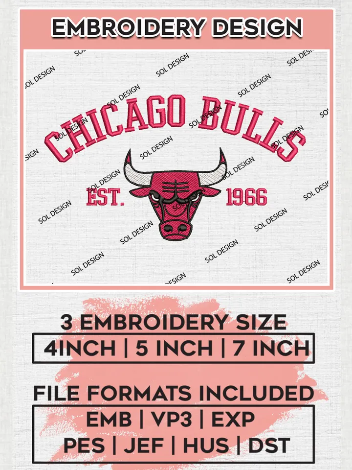 NBA Chicago Bulls Basketball Team Est Logo Embroidery Design, NBA Chicago Bulls Logo Embroidery Files, Basketball Team Machine Embroidery, Machine Embroidery Design