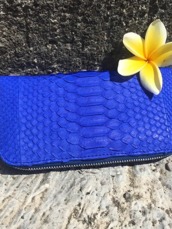 Wallet genuine python skin electic blue color, women wallet, leather lady wallet, classic zip wallet, designer wallet handmade, money wallet