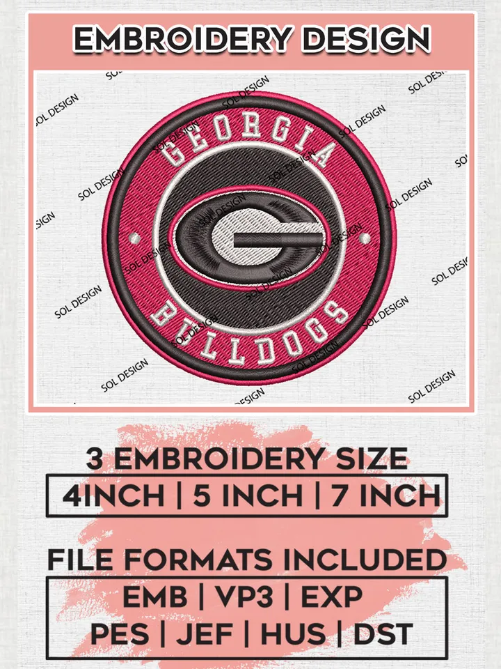 NCAA Georgia Bulldogs Round Logo Embroidery, NCAA Georgia Bulldogs Logo Embroidery files, NCAA Teams, Machine embroidery designs, Digital Download