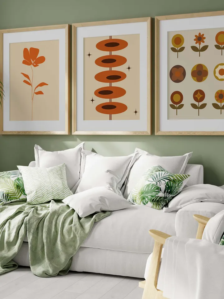Mid Century Modern Geometric Lines Flower Sunshine Abstract Poster Wall Pictures For Living Room Decor Retro 70s Stripes Art Prints Bauhaus