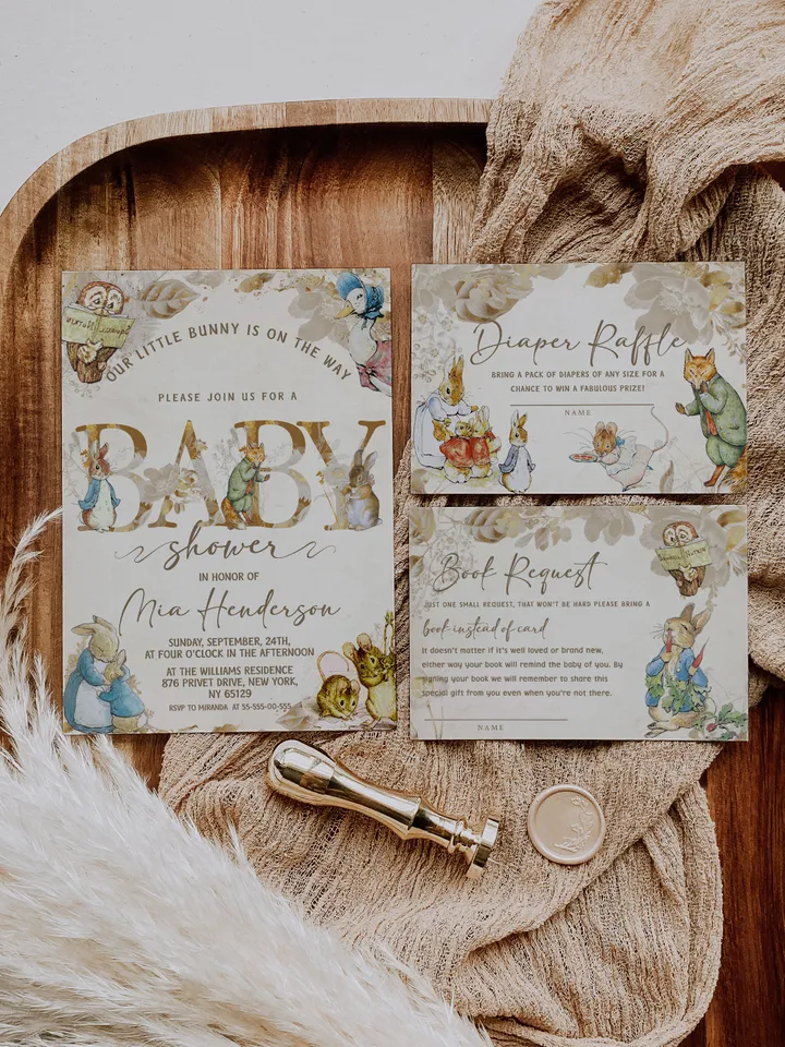 Classic Peter Rabbit Baby Shower Invitation Suite; Neutral Baby Shower Bundle Template; Peter Rabbit Baby Shower Invite; pr3