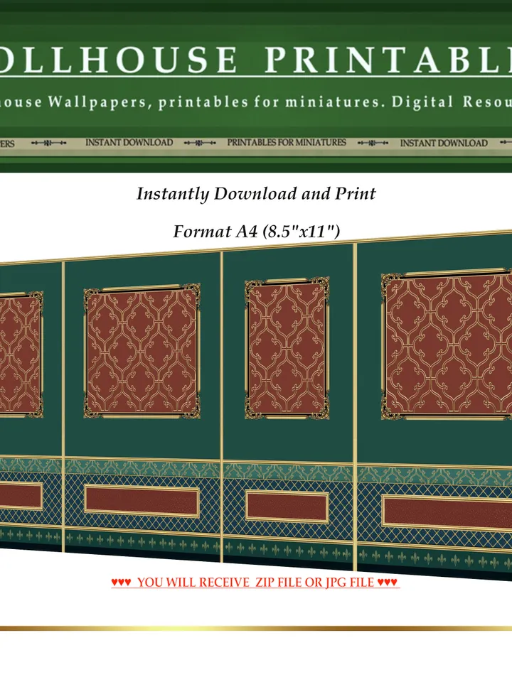 Wallpapers- Set 18-v3 | Printables for Dollhouses and Unique Miniature Projects | Digital Downloads | in Scale 1/12th