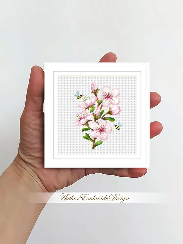 Small cherry blossom cross stitch pattern PDF download Sakura flower cross stitch chart, Spring mini pattern digital PDF for beginner #P55