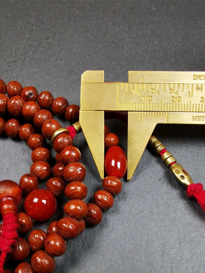 Gandhanra Old 108 Indian Jujube Beads Mala,Prayer Beads Necklace for Meditation,Diameter 0.28", Circumference 28"
