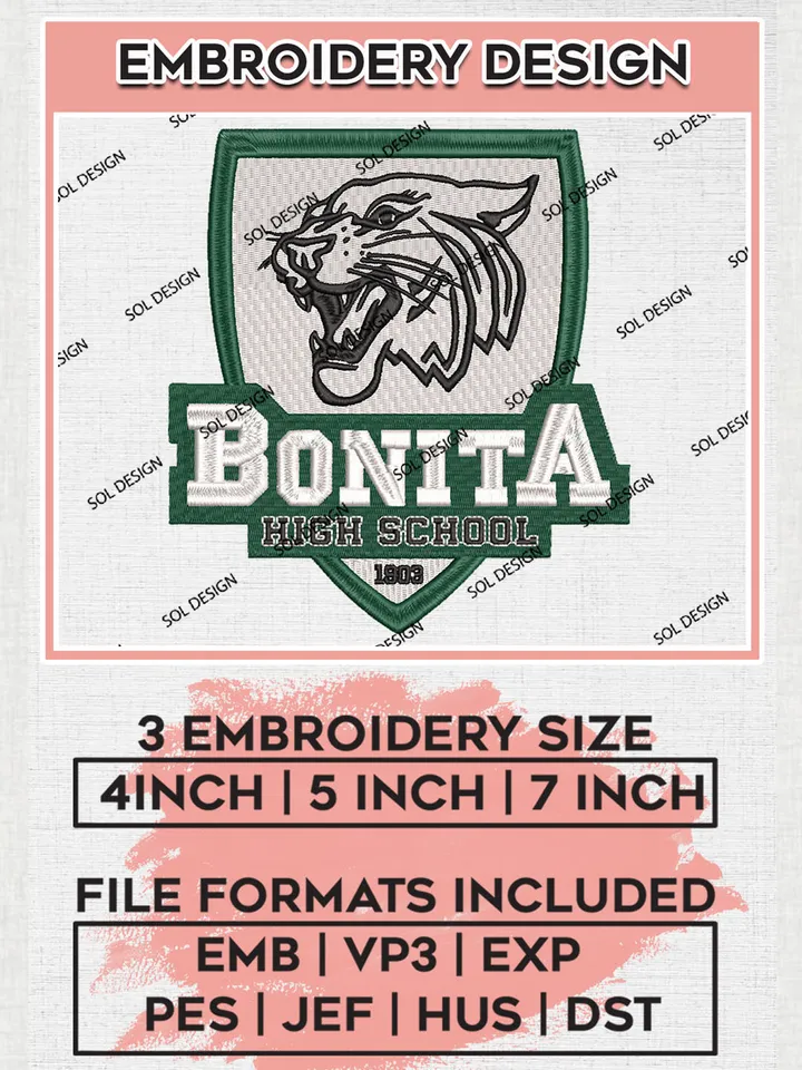 NCAA Bonita Bearcats Team Est Logo Embroidery Design Files, NCAA Bonita Bearcats Machine Embroidery, NCAA Teams, 3 sizes, NCAA Machine embroidery designs, Digital Download