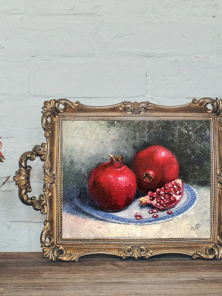 Fruits Painting Kitchen Still life Original Oil Painting Pomegranate Art