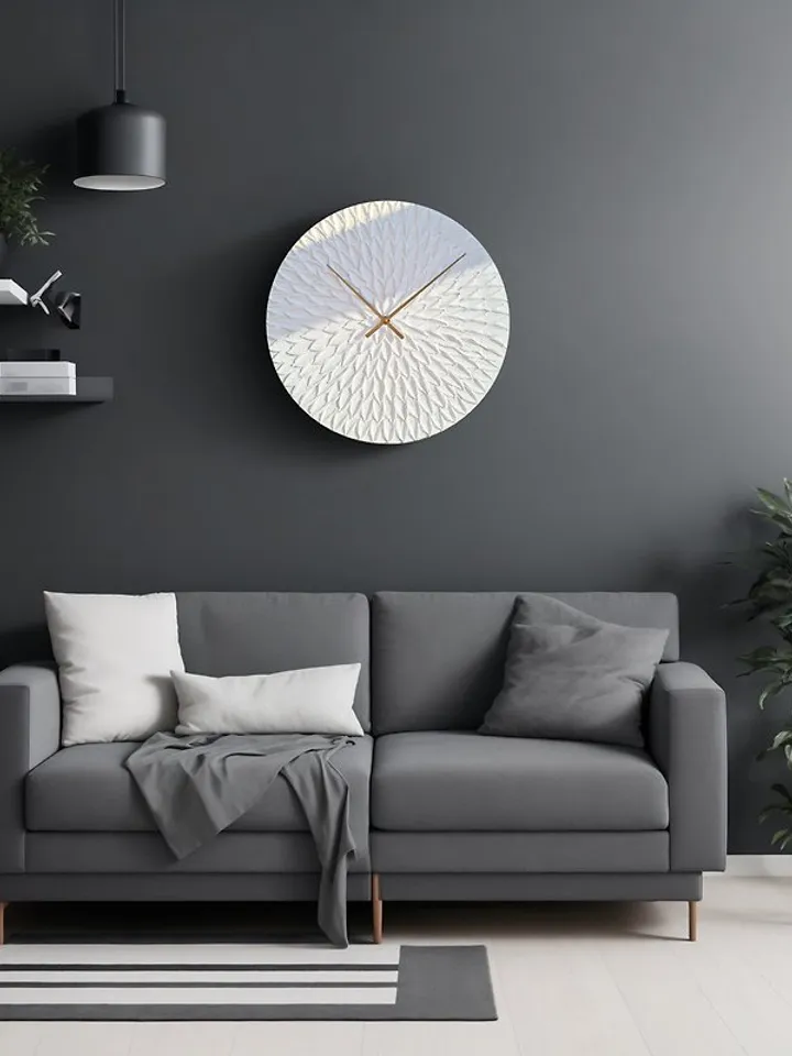 Large textural white wall clock Silent clock Unique handmade clock Modern clock