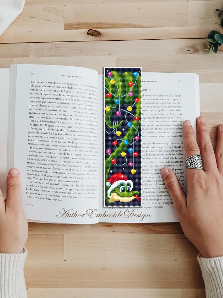 Christmas bookmark cross stitch pattern PDF download Funny snake cross stitch chart, Snake bookmark pattern digital PDF Happy new year #B363