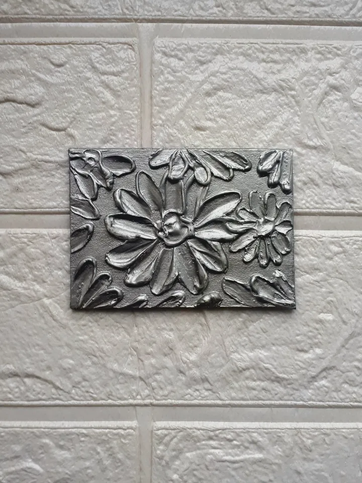 3D Silver Flowers Original ACEO, Floral 3D Art Miniature OOAK