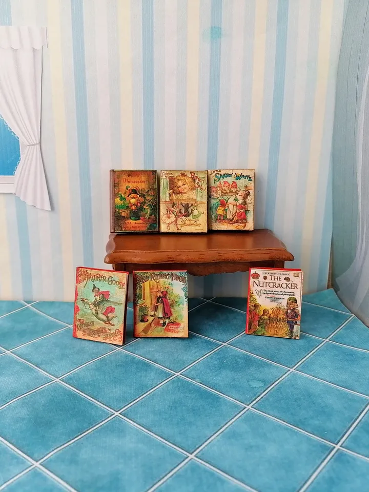 Dollhouse book set in 1:12 scale. Handmade.