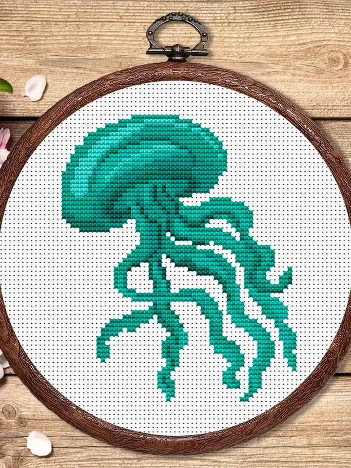 The Jellyfish Cross Stitch Pattern, Sea Cross Stitch, Embroidery Jellyfish, Medusa Cross Stitch Pattern, Modern Cross Stitch Pattern #anm013