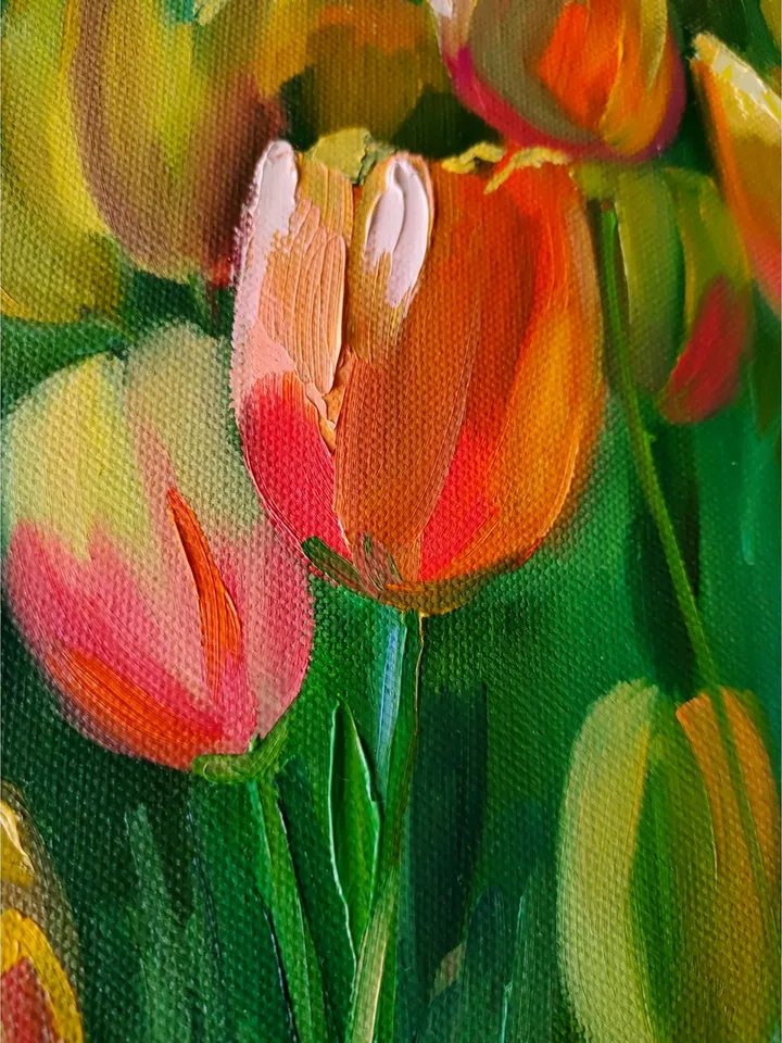 Tulip painting Flower Original Art Floral Artwork oil painting on canvas round artwork Tulip field canvas painting