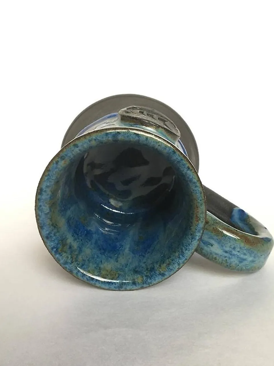 Drakkar viking ship black and blue dripping stoneware mug